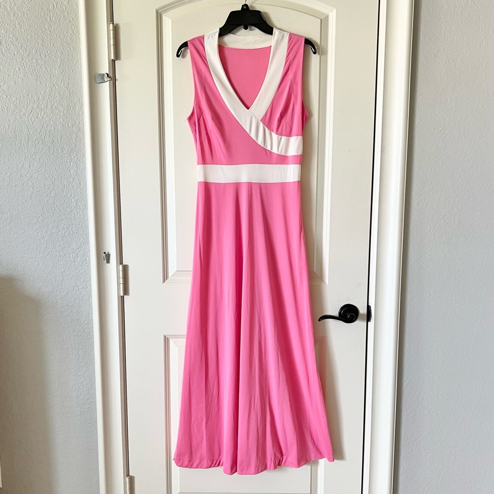 VTG 60s Formfit Rogers Pink White Colorblock Maxi Slip Dress Nightgown Medium